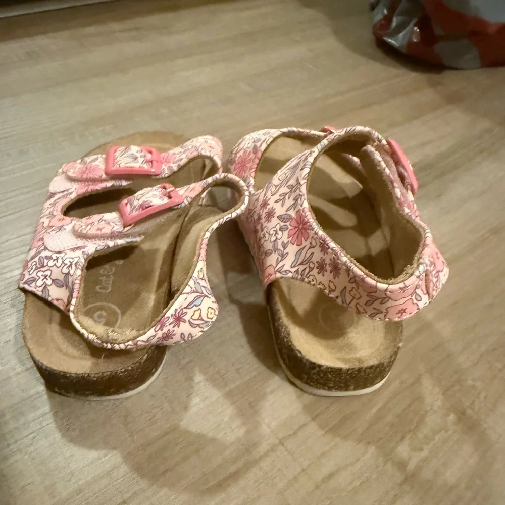 Cat & Jack Toddler Reagan Glitter Footbed Sandals Pink Floral 5T